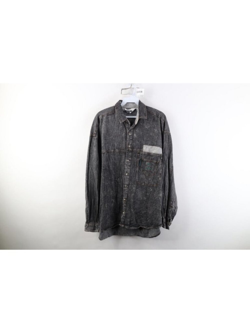 Vtg 90s Streetwear Mens Medium Faded Acid Wash Denim Jean Collared Button Shirt